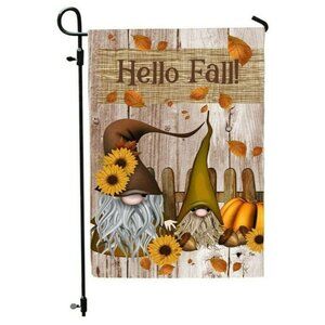 HELLO FALL Gnomes Double Sided Fall Gnome Garden Flag with Pumpkin Leaves NEW